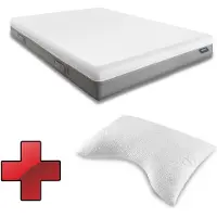 Sleezzze Colchón viscoelástico Sleezzz Premium, 140 x 200 cm, altura 20 cm, firmeza H2/H3, con asas para facilitar el volteo + Almohada contorneada para el cuello Sleezzz Cool Gel, 40 x 60 x 16 cm
