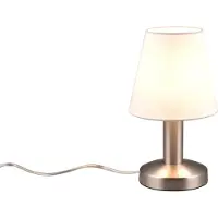 TRIO Lámpara de mesa, color plateado mate, pantalla de tela blanca, diámetro 14 cm