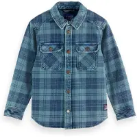 Scotch & Soda Boys Denim Washed Checked Overshirt Indigo Check Talla: 12 | Chaquetas Outlet | Unisex | Azul