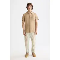 Scotch & Soda Core Seasonal - Regular-fit Short-sleeved Linen Shirt Tannin Talla: XL | Camisas Casuales Outlet | Hombre | Blanco
