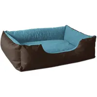 BedDog Cama para perro LUPI, sofá para perros, cojín para perros, lavable, color AZUL MONTAÑA (marrón/azul), tamaño S, aproximadamente 55x40x17 cm