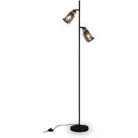 Briloner Lámpara de pie, con estructura de madera y pantalla de cristal ahumado, 2 bombillas E27, máximo 10 vatios