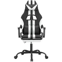 vidaXL Silla de juego de con reposapiés, giratoria, en color negro y blanco, tapizada en cuero sintético