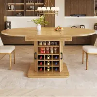 MODFU : Cama plegable con espacio de almacenamiento extraíble, mesa de cocina con estantes extraíbles, portavasos, patas y pomos de metal, en color marrón natural y marrón claro