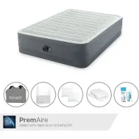 Intex Colchón inflable - Para 2 personas - 152 x 203 x 46 cm - Gris - Incluye bomba, sábana ajustable blanca, almohada, fundas de almohada de molton 2 en 1 y kit de reparación