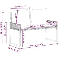 vidaXL Banco de exterior para 2 personas, 4 unidades, 110 x 59 x 82 cm, tejido de polirratán