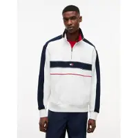 Tommy Hilfiger Sudadera 'Colour-blocked Quarter-zip Relaxed' navy / rojo vivo / blanco