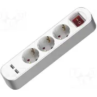 Plastrol Cable de extensión con 3 enchufes (3 enchufes Schuko de 2 polos + toma de tierra, 2 puertos USB) con interruptor, 3 metros, 230 V, 16 A, color blanco