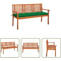 The Living Store Banco de jardín de madera maciza de eucalipto, para 3 personas, con cojín, de 150 cm de ancho