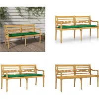 vidaXL Banco Batavia con cojín verde, 150 cm, madera maciza de teca - Banco - Bancos - Banco de jardín - Banco de exterior