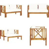vidaXL Banco de jardín con dos plazas y cojines, 122 cm, madera maciza de acacia. Banco de jardín, bancos de jardín, banco de terraza, bancos de terraza