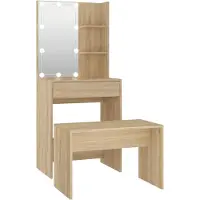 Syfax Juego de tocador con LED madera contrachapada roble Sonoma