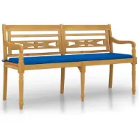 vidaXL Banco Batavia con cojín azul real, 150 cm, madera de teca maciza