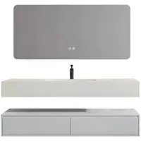 360Home Conjunto de muebles de baño – Lavabo de sinterizado, espejo LED, armario de almacenamiento, accesorios de desagüe, montaje en pared, diseño moderno, 130x55 cm. 【CB184-130】