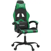 vidaXL Silla de juego giratoria, color negro y verde, tapizada en cuero sintético, marca