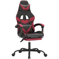vidaXL Silla de juego de con reposapiés, giratoria, color negro y burdeos, tapizada en cuero sintético