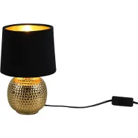 TRIO Lámpara de mesa Reality, modelo Sophia, casquillo E14, diámetro 16 cm, color dorado, pantalla de tela negra