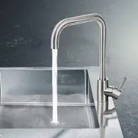 ZMH Grifo de cocina de alta presión, fabricado en acero inoxidable, con rotación de 360°, un solo mando y acabado en níquel cepillado