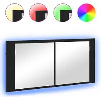 vidaXL Espejo con armario LED, color negro, aspecto roble, 100 x 12 x 45 cm