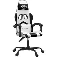 vidaXL Silla de juego giratoria, color blanco y negro, tapizada en cuero sintético