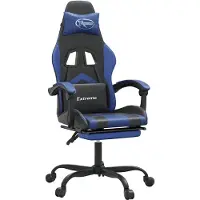 vidaXL Silla de gaming de con reposapiés, giratoria, color negro y azul, tapizada en cuero sintético