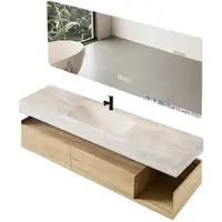 360Home Conjunto de mueble de baño suspendido que incluye lavabo, encimera de sinterizado, espejo LED, armario con cajones y sistema de desagüe, dimensiones 110 × 55 cm 【RWR208-110】