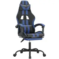 vidaXL Silla de gaming de con reposapiés, giratoria, color negro y azul, tapizada en cuero sintético