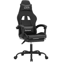 vidaXL Silla de juego con reposapiés, color negro, tapizada en cuero sintético