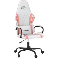 vidaXL Silla de gaming de con función de masaje, en blanco y rosa, tapizada en cuero sintético