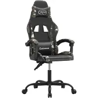 vidaXL Silla de juego giratoria, color negro y camuflaje, tapizada en cuero sintético