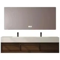 360Home Lavabo de porcelana sinterizada, lavabo doble, fregadero con dos cubetas, juego de lavabo con espejo LED y armarios, 150 x 55 cm 【RW3318-150 K】