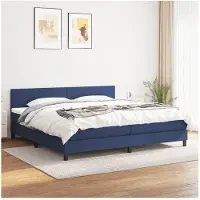 vidaXL Cama con somier y colchón, color azul, 200x200 cm, tapizada en tela