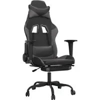 vidaXL Silla de juego de con masaje y reposapiés, color negro y gris, tapizada en cuero sintético