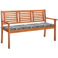 vidaXL Banco de jardín de 3 plazas con cojín, 150 cm, madera maciza de eucalipto