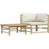 vidaXL Juego de 2 sillones de jardín con cojines, color crema, hechos de bambú