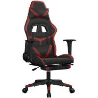 vidaXL Silla de juego con masaje y reposapiés, color negro y burdeos, tapizada en cuero sintético