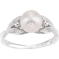 Diamant L'Eternel Anillo 'Ring aus 375 Weißgold mit 0.03 Karat Diamant mit Perle' plata