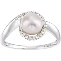Diamant L'Eternel Anillo 'Ring aus 375 Weißgold mit 0.08 Karat Diamant mit Perle' plata