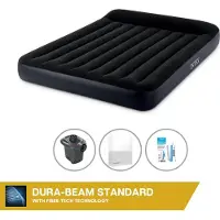 Intex Colchón inflable - Para 2 personas - 183 x 203 x 25 cm - Negro + Bomba eléctrica - 650 litros/minuto + Sábana ajustable blanca + Kit de reparación