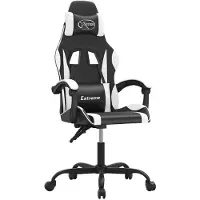 vidaXL Silla de gaming giratoria, color negro y blanco, tapizada en cuero sintético