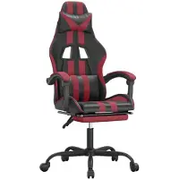 vidaXL Silla de juego de con reposapiés, giratoria, color negro y burdeos, tapizada en cuero sintético