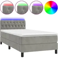 vidaXL Cama con somier y colchón, color gris claro, 100x200 cm, con iluminación LED, tapizada en terciopelo