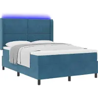 Syfax Cama con somier y colchón LED, color azul, 160 x 200 cm, tapizada en terciopelo