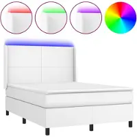 vidaXL Cama con somier y colchón , con iluminación LED blanca, 140x190 cm, tapizada en cuero sintético