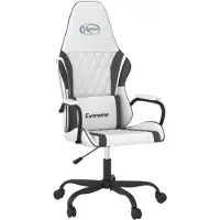 vidaXL Silla de juego de con función de masaje, en blanco y negro, tapizada en cuero sintético
