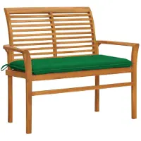 vidaXL Banco de jardín con cojín verde, 112 cm, madera maciza de teca