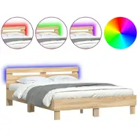 vidaXL Estructura de cama con cabecero y iluminación LED, color roble Sonoma, 140x200 cm