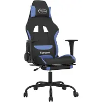 vidaXL Silla de juego de con masaje y reposapiés, color negro y azul, tapizada en tela