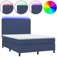vidaXL Cama con somier y colchón, con iluminación LED azul, 140x190 cm, tapizada en tela