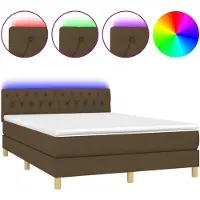 vidaXL Cama con somier y colchón , color marrón oscuro, 140x190 cm, tapizada en tela
